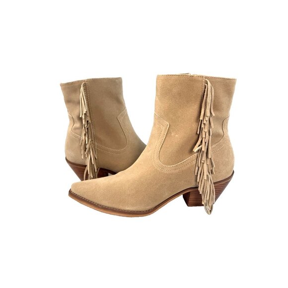 Coconuts by Matisse Jane Fringe Boot 8M Beige Suede Boho Western Chic Rodeocore - Picture 12 of 16